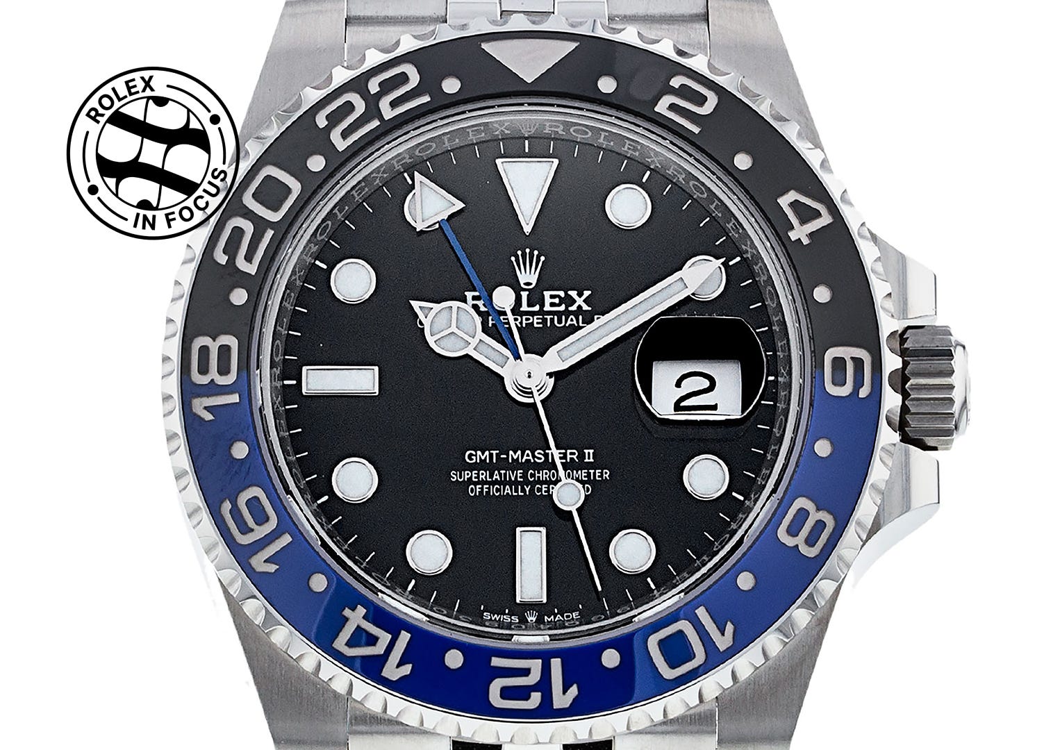 One of the most recent GMT Master II models with blue and black bezel