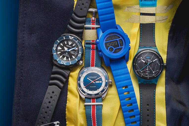 Seiko Prospex, Hamilton Pan-Europ, Nixon Unit 40, Swatch Sistem51