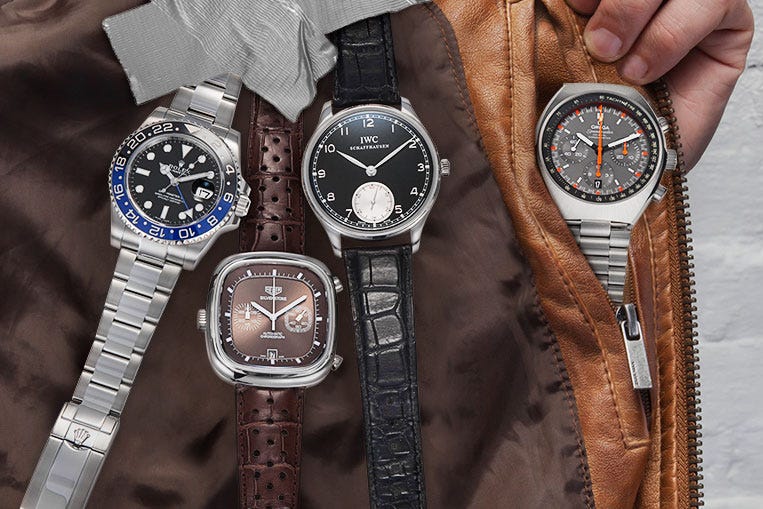 Rolex GMT-Master II 116710 BLNR, TAG Heuer Silverstone CAM2111, IWC Portuguese IW545404, Omega Speedmaster MkII